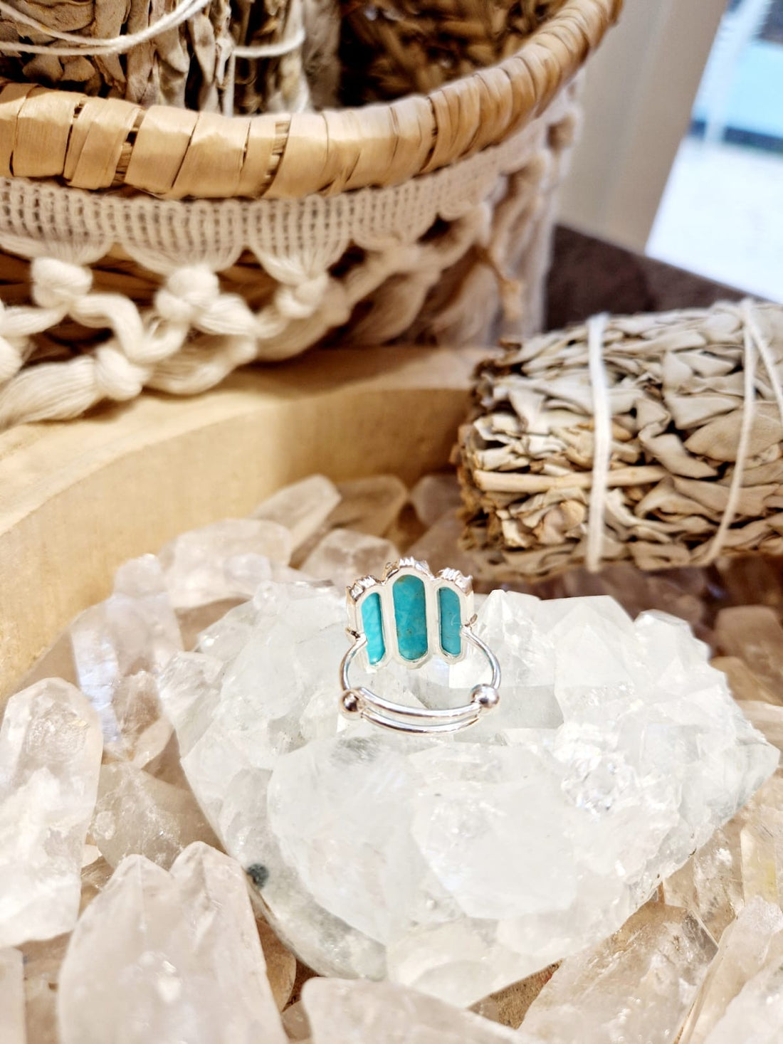 bague argent réglable en turquoise