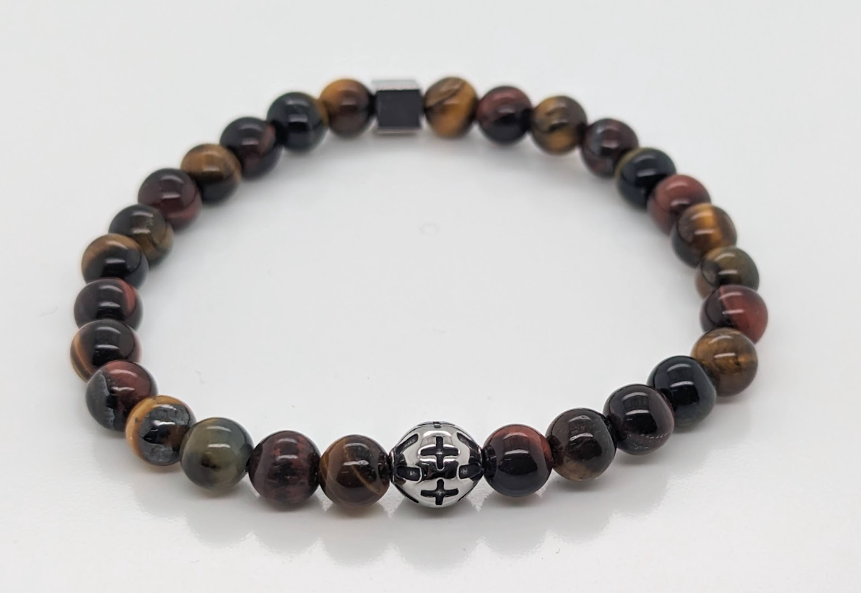 Bracelet Protection Œils de Tigre, Taureau, Faucon 6mm