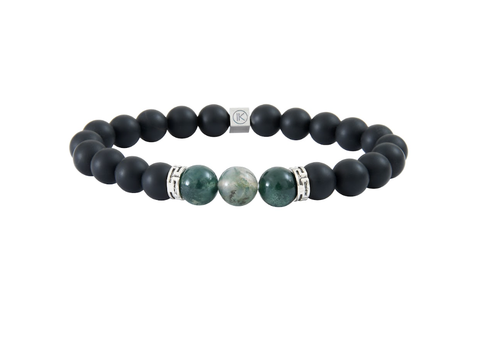 Bracelet Agate mousse et Agate Noire 8mm