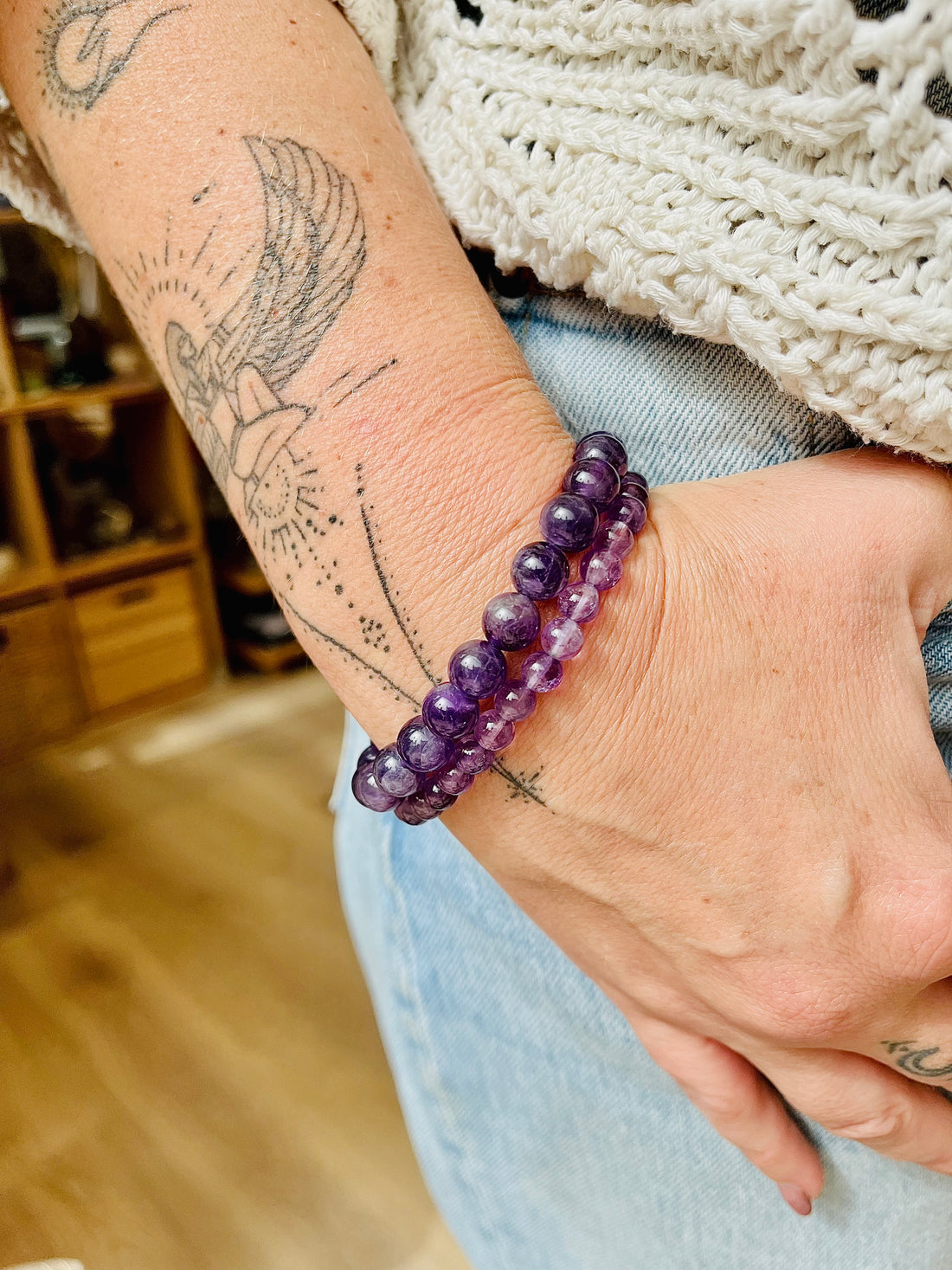 Bracelet boule Améthyste 6mm et 8mm