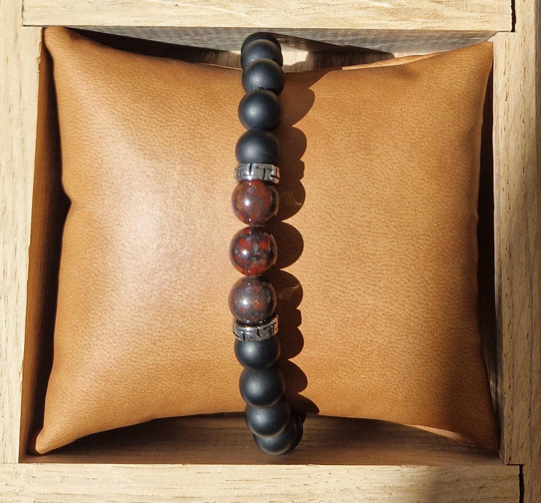 Bracelet Jaspe Rouge et Agate Noire 8mm