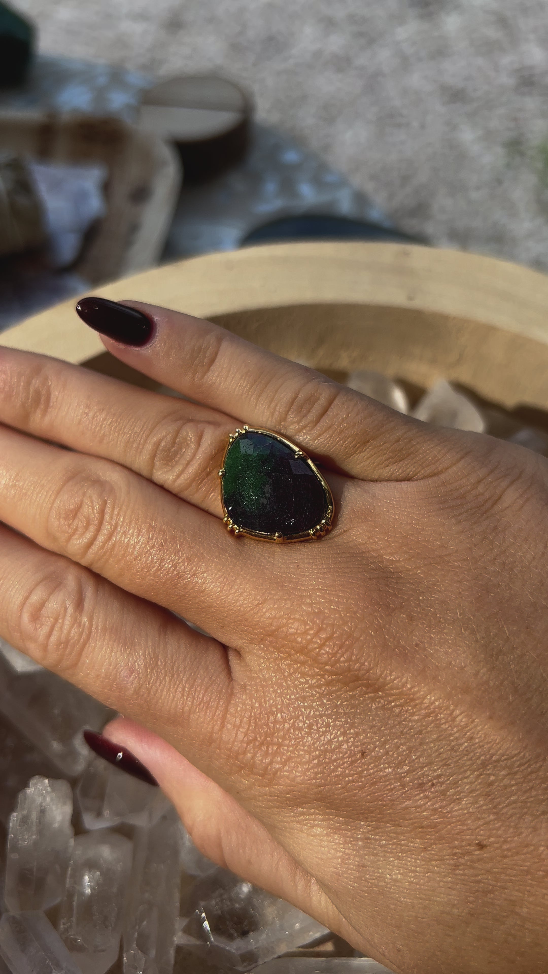 Bague Réglable Rubis Zoïsite plaqué or