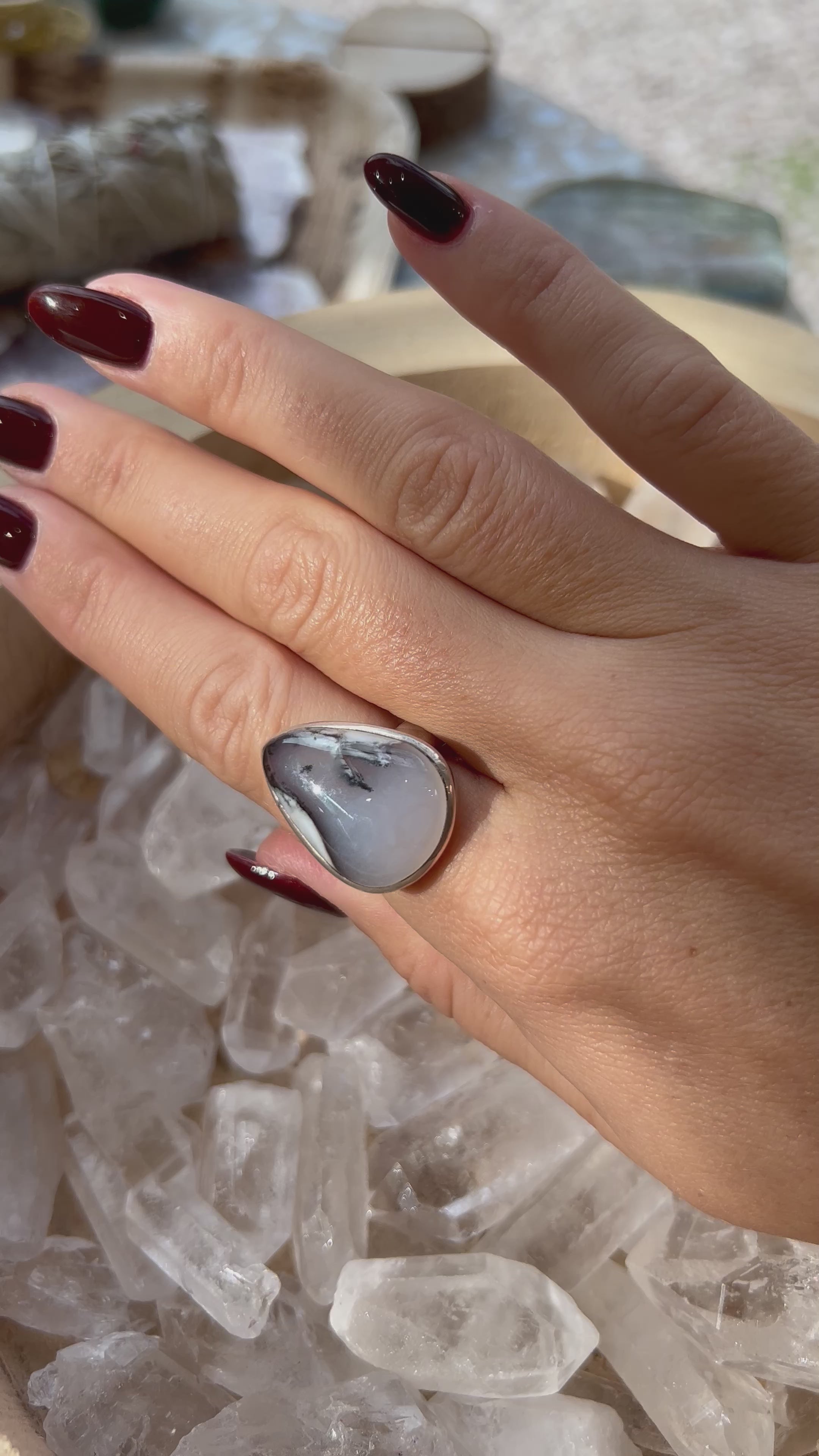 Bague Argent Réglable Calcédoine Bleue