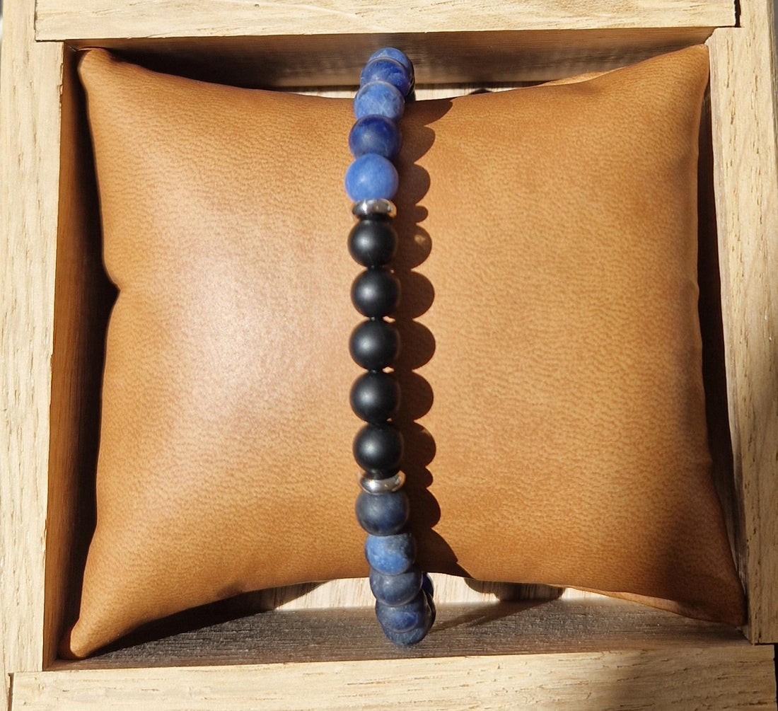 Bracelet boule homme Sodalite et Agate Noire 6mm