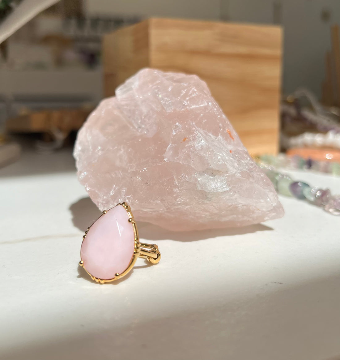 Bague forme goutte opale doré