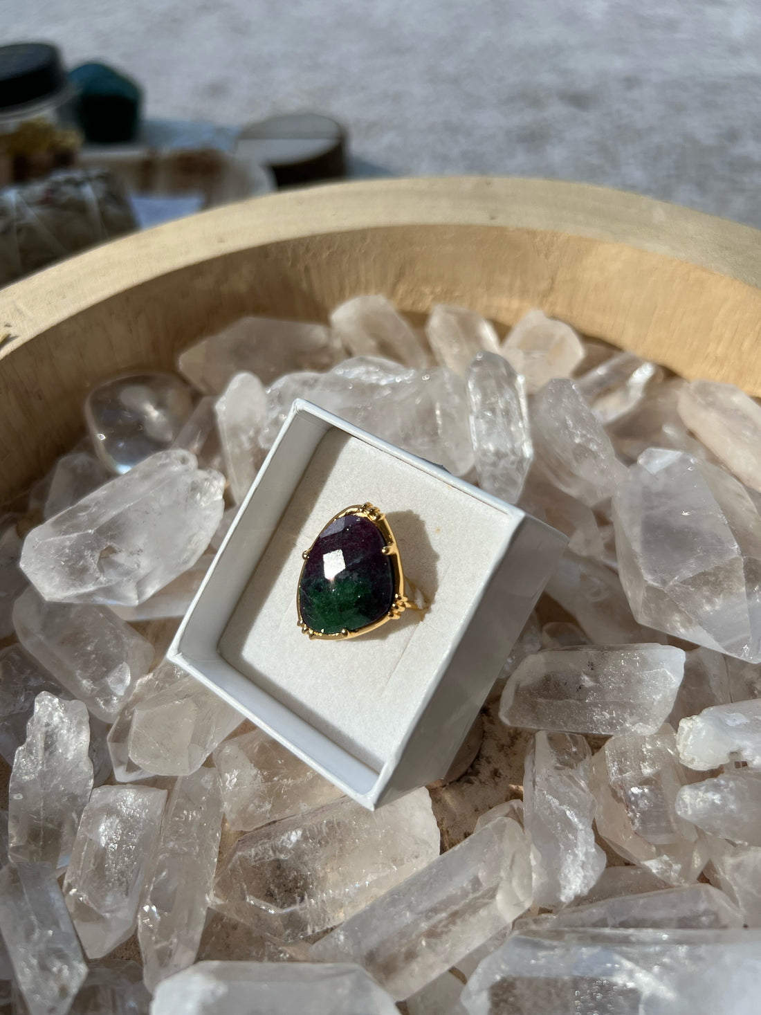 Bague Réglable Rubis Zoïsite plaqué or