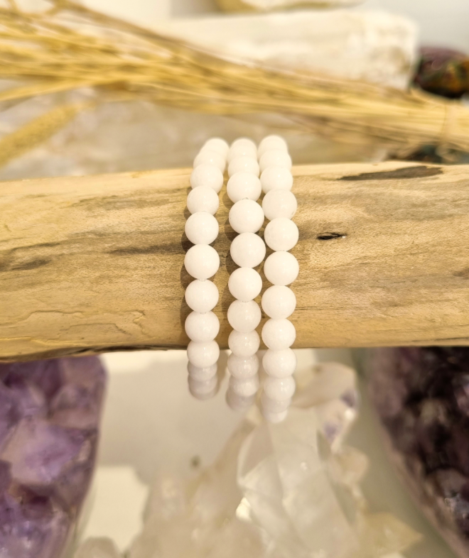 Bracelet boule Jade Blanc 6mm