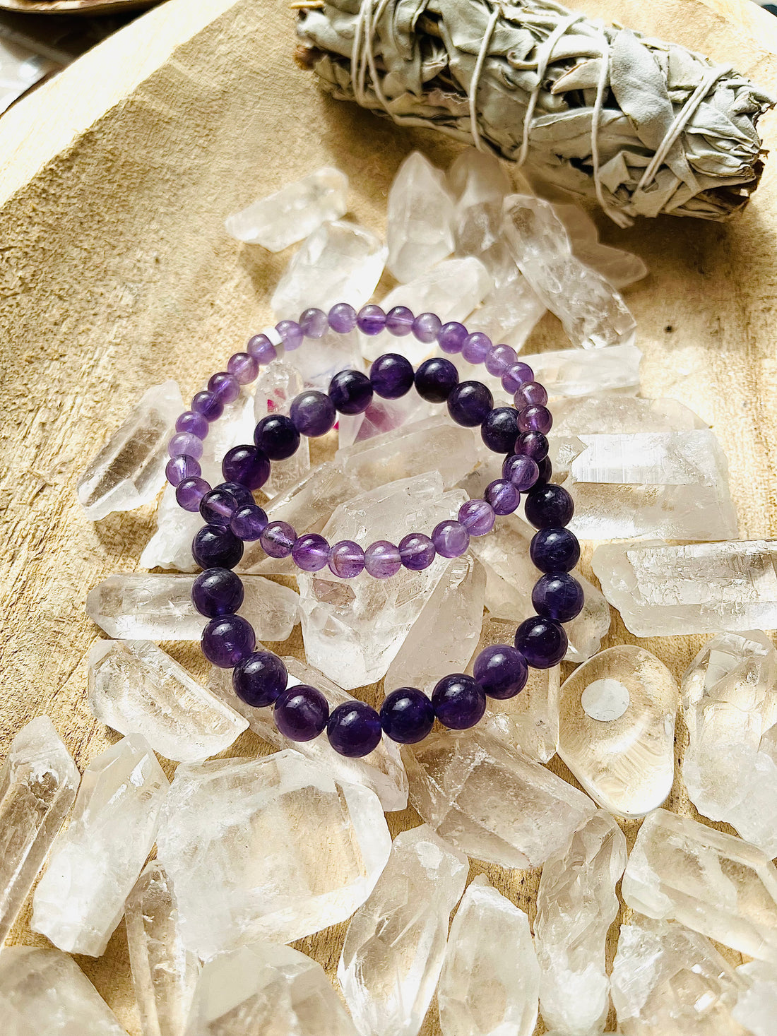 Bracelet boule Améthyste 6mm et 8mm
