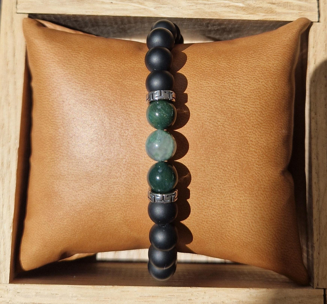 Bracelet Agate mousse et Agate Noire 8mm