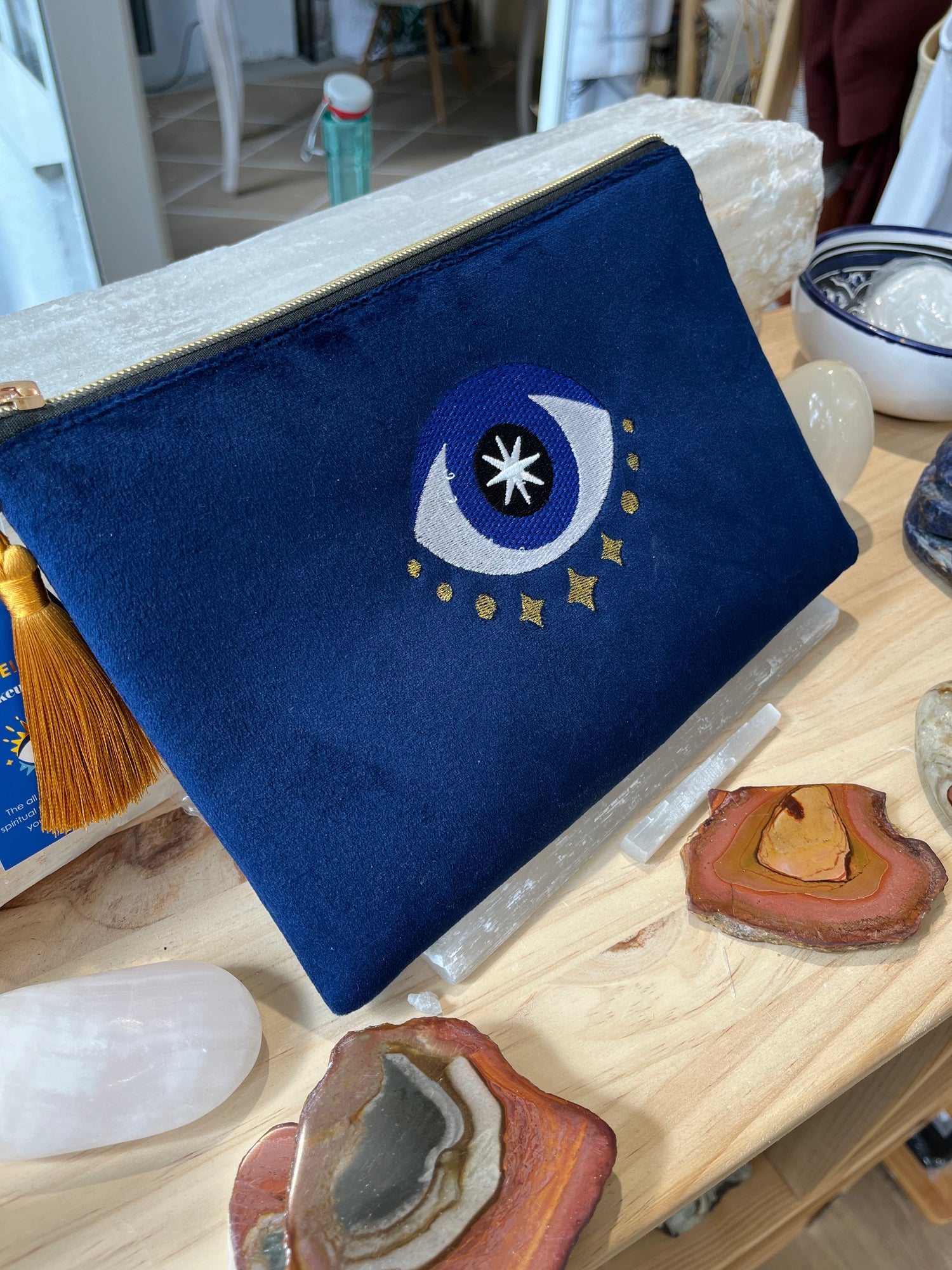 pochette zip bleu oeil de nazar