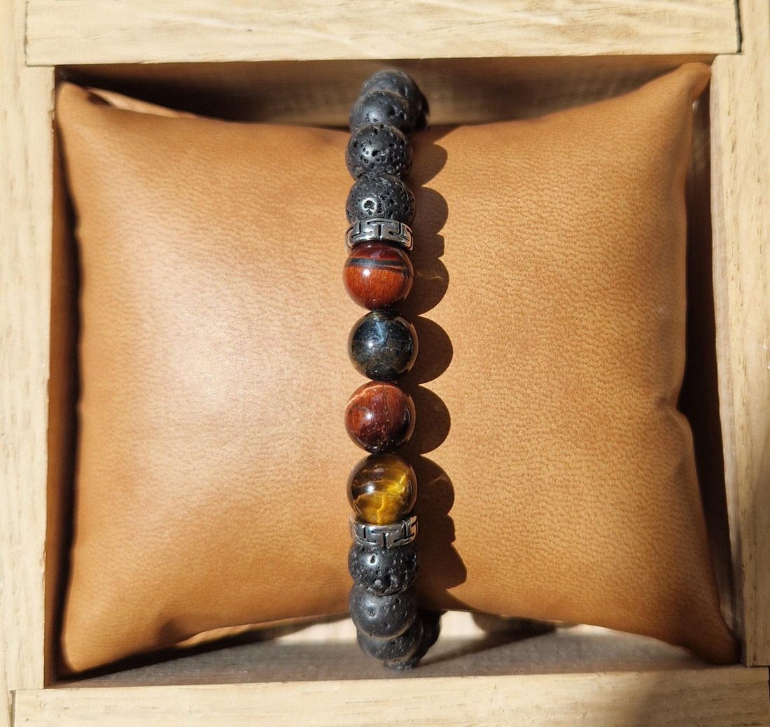 Bracelet Protection 3 Œils et Lave 8mm